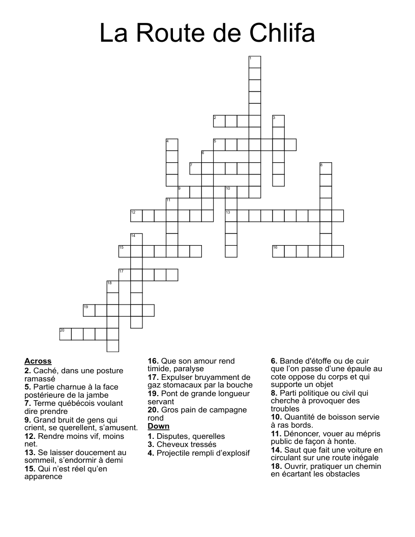 La Route de Chlifa Crossword