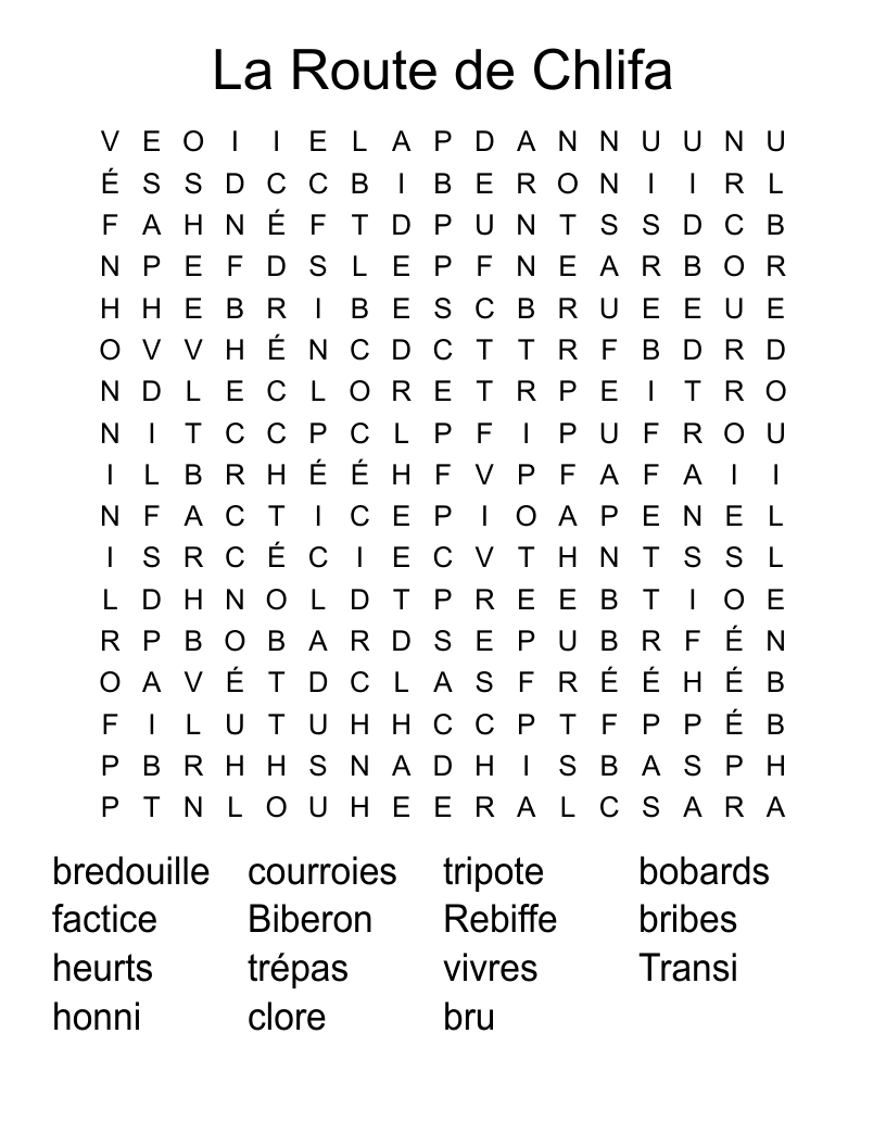 La Route de Chlifa Word Search
