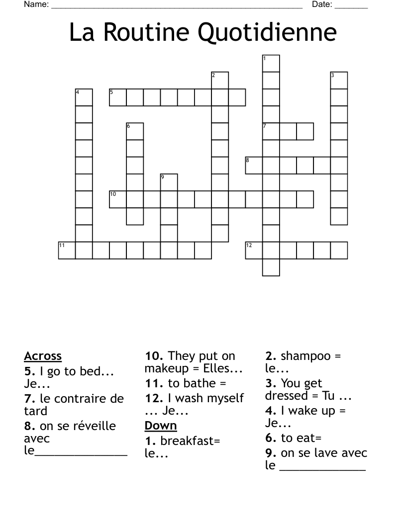 La Routine Quotidienne Crossword