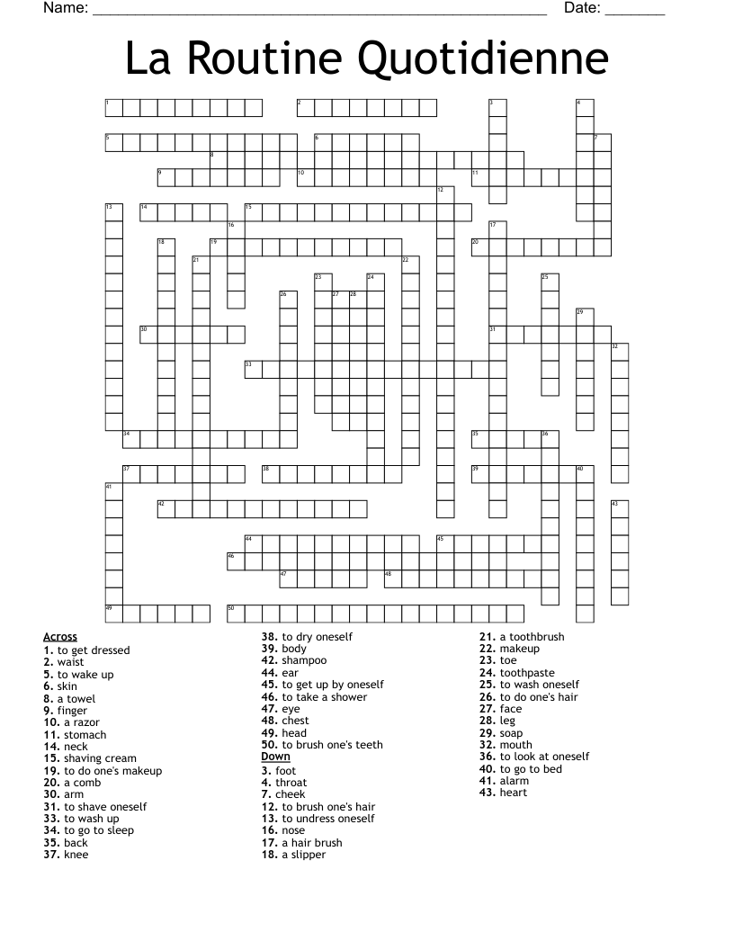 La Routine Quotidienne Crossword