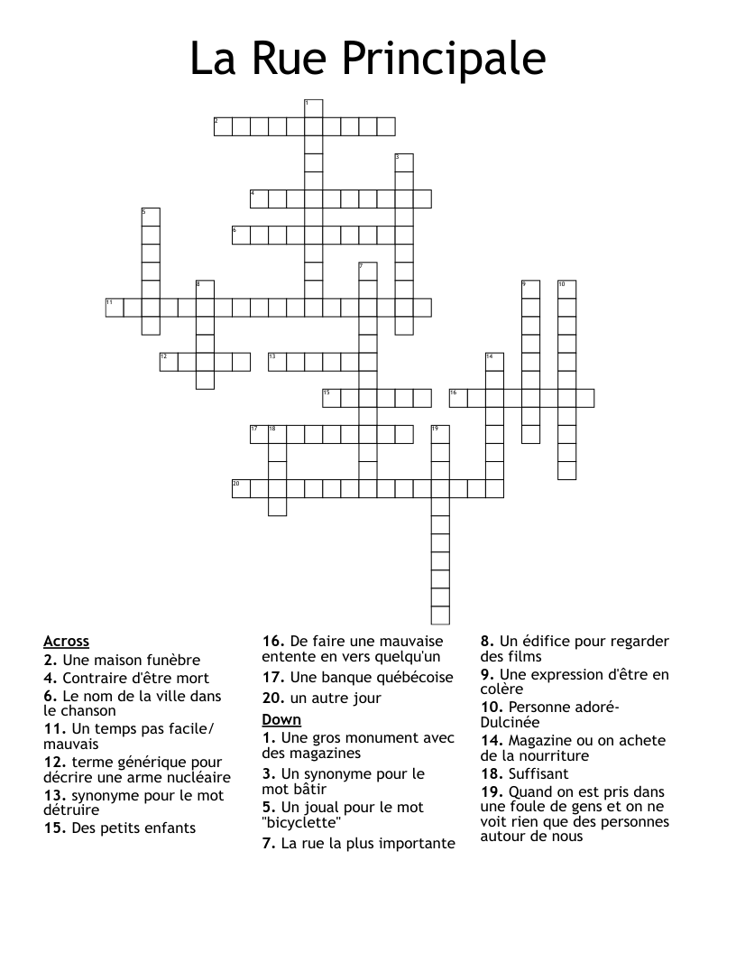 La Rue Principale Crossword