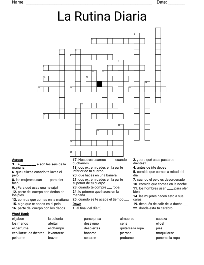 La Rutina Diaria Crossword