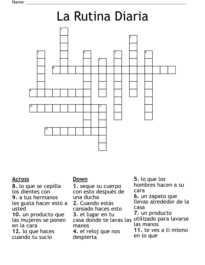 La Rutina Diaria  Crossword