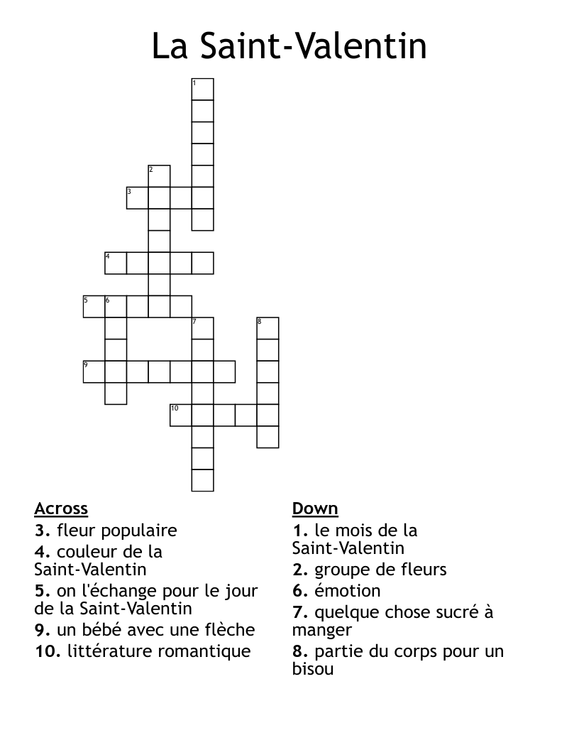 La Saint-Valentin Crossword