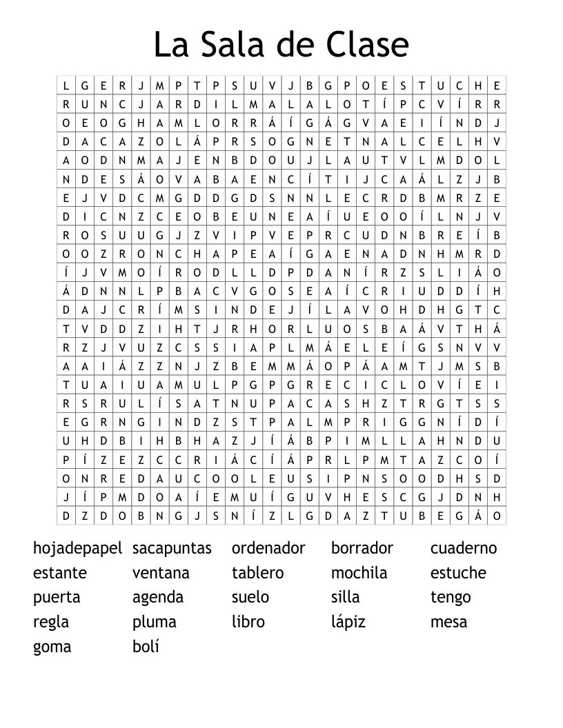 La Sala de Clase Word Search