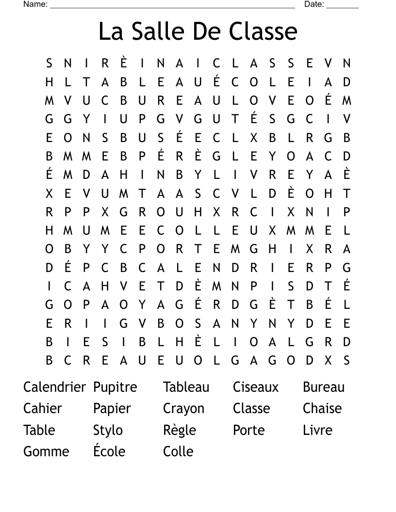 La Salle De Classe Word Search