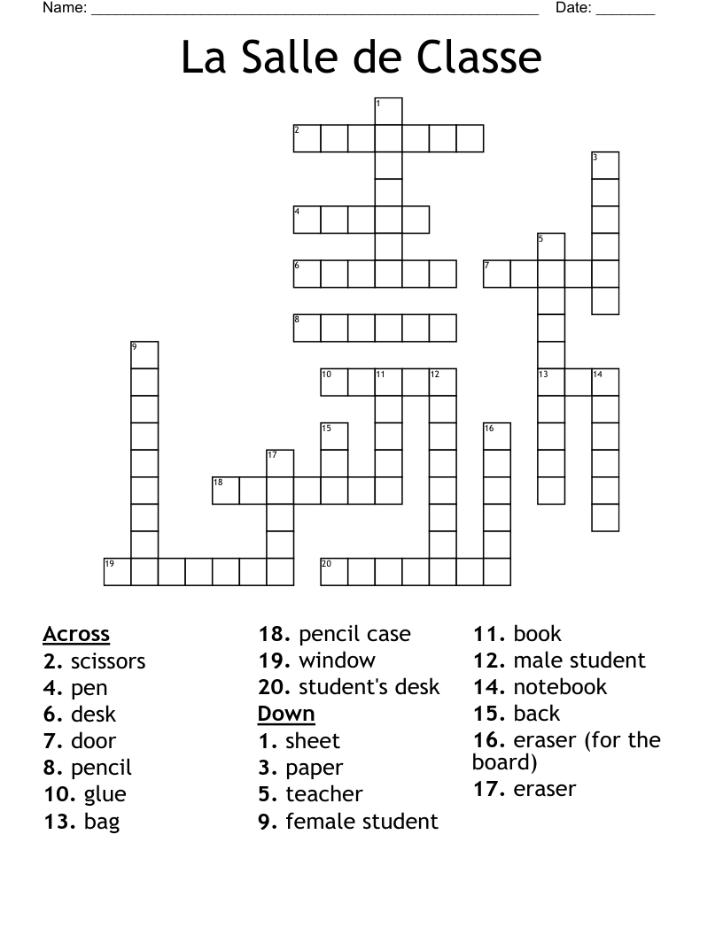 La Salle de Classe Crossword