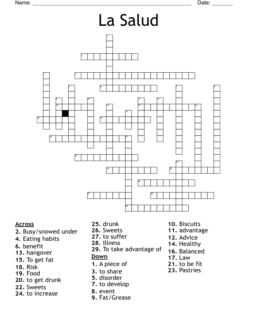La Salud Crossword
