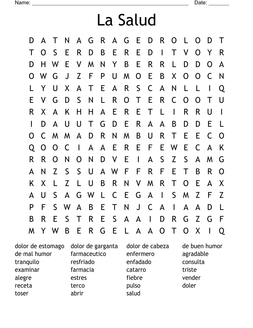 La Salud Word Search