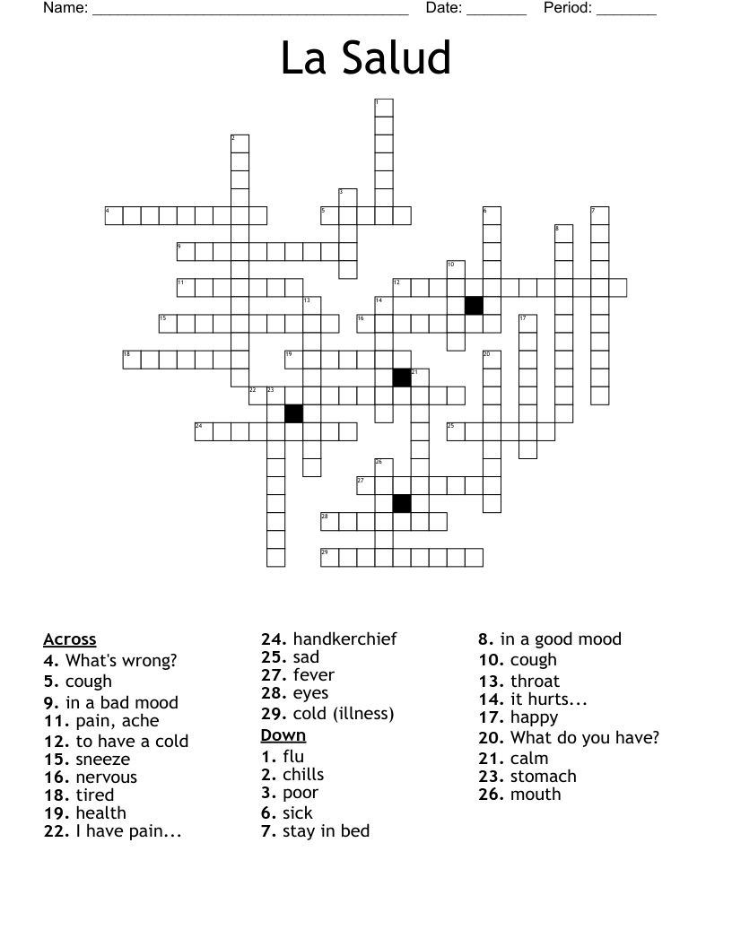 La Salud Crossword