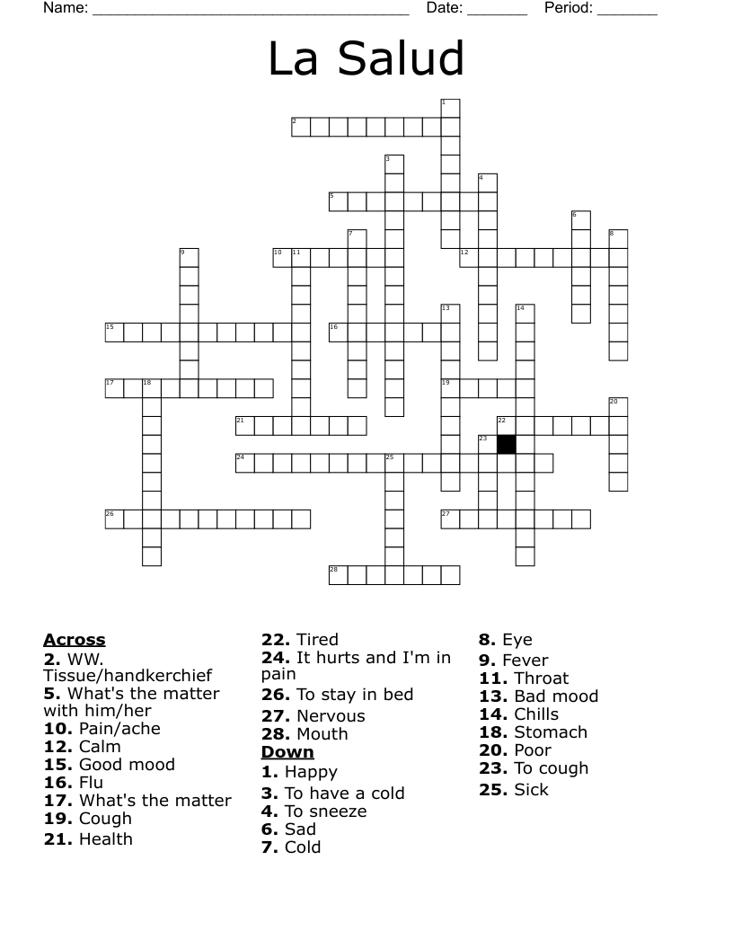 La Salud Crossword