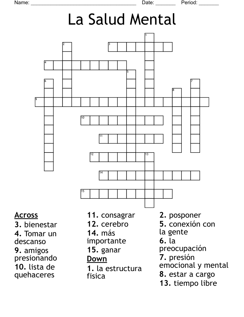 La Salud Mental Crossword