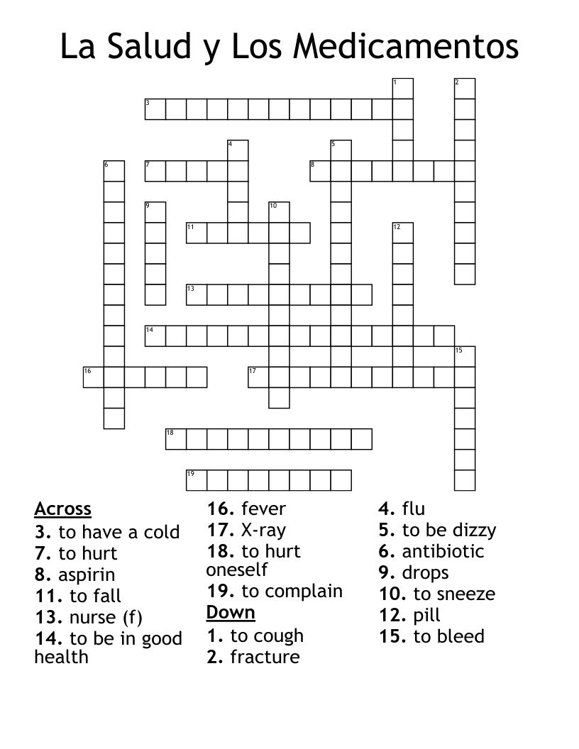 La Salud y Los Medicamentos Crossword