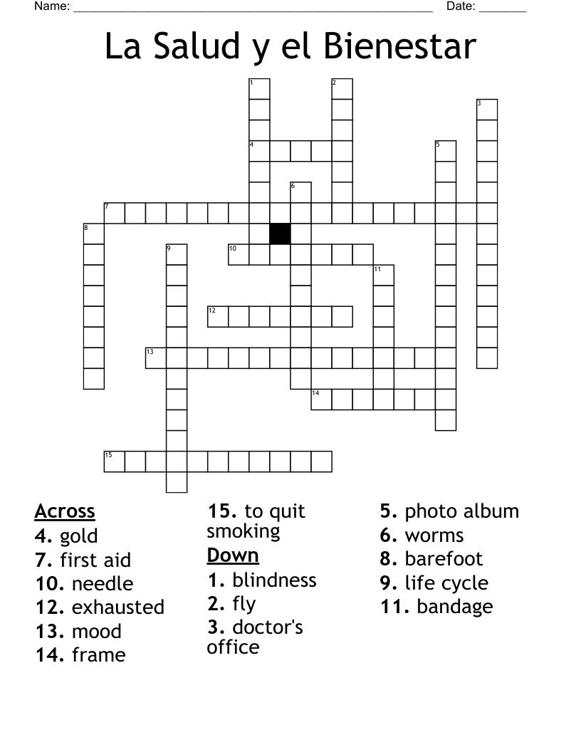 La Salud y el Bienestar Crossword