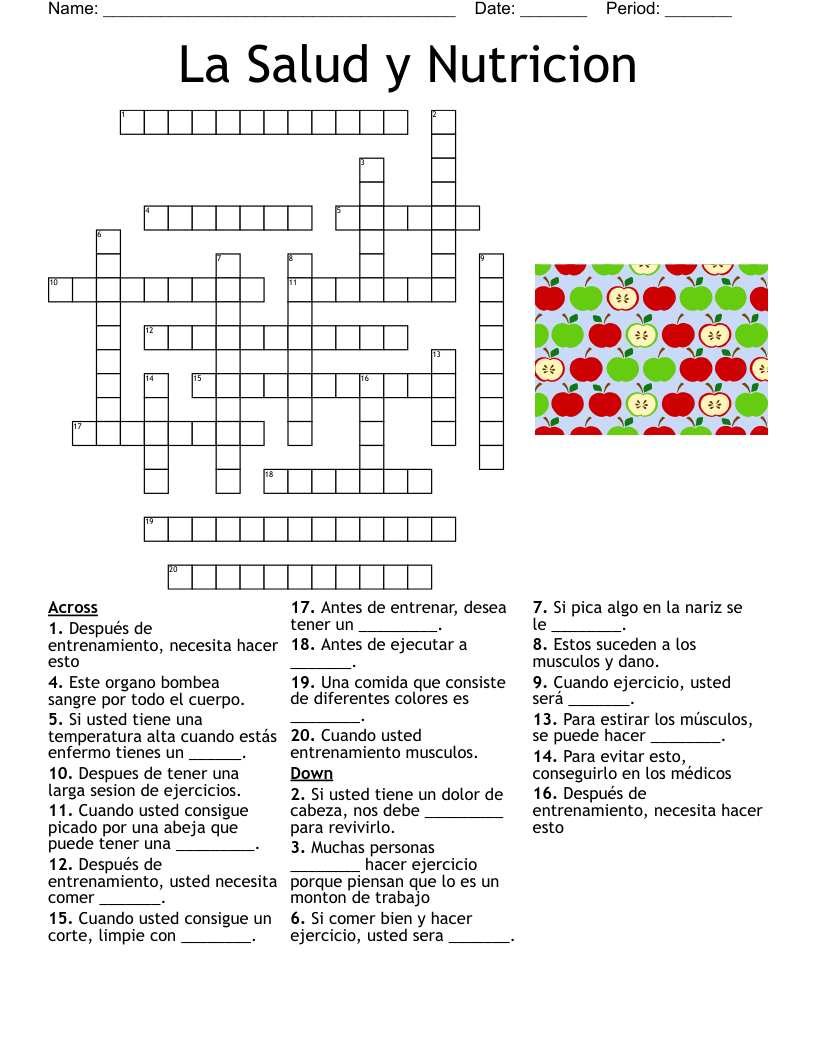 La Salud y Nutricion Crossword