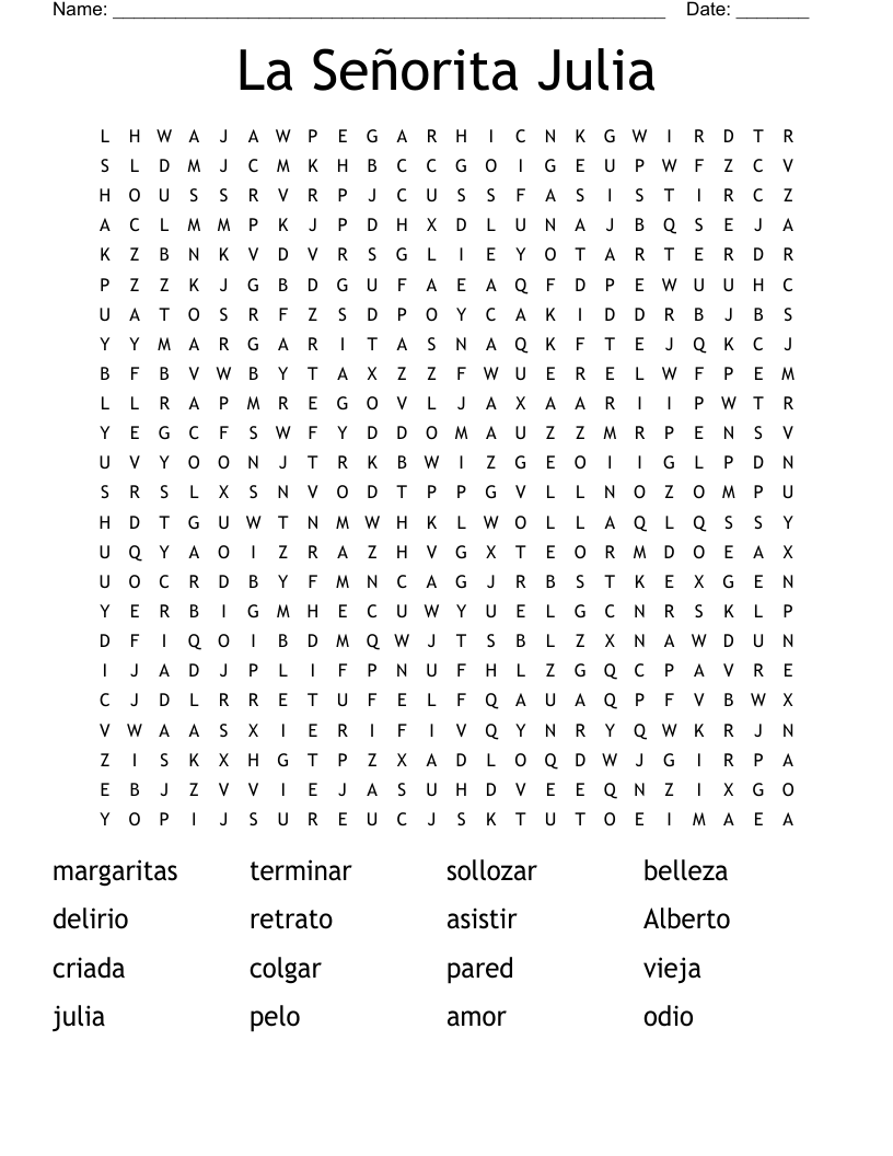 La Señorita Julia Word Search