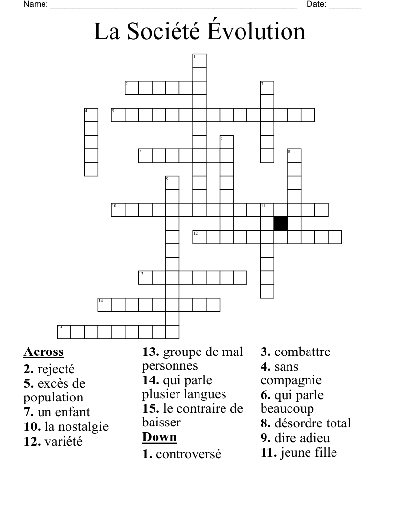 La Société Évolution Crossword