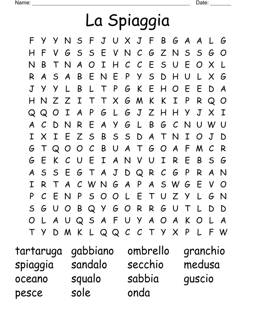 La Spiaggia Word Search