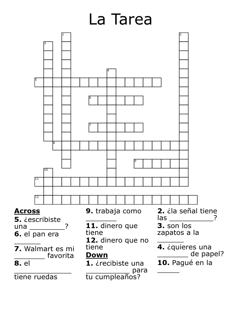 La Tarea Crossword