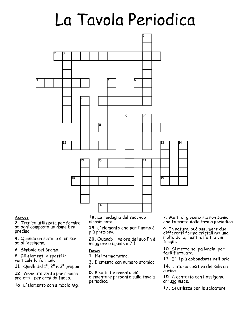 La Tavola Periodica Crossword