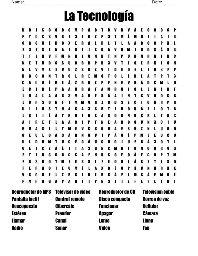 La Tecnología Word Search