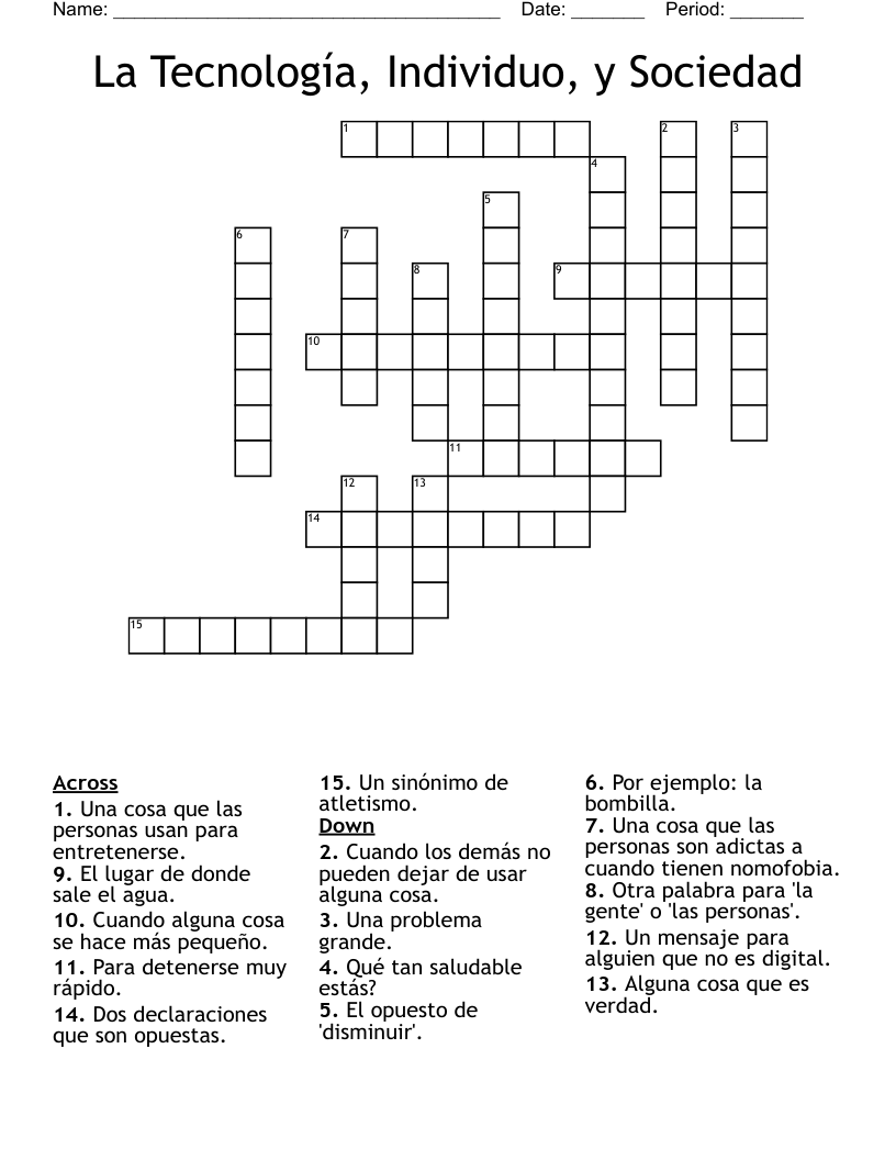 La Tecnología, Individuo, y Sociedad Crossword