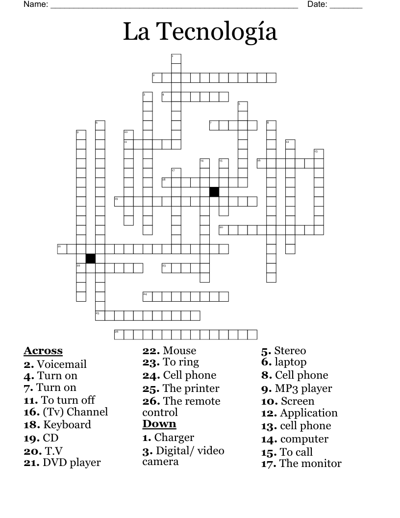 La Tecnología  Crossword