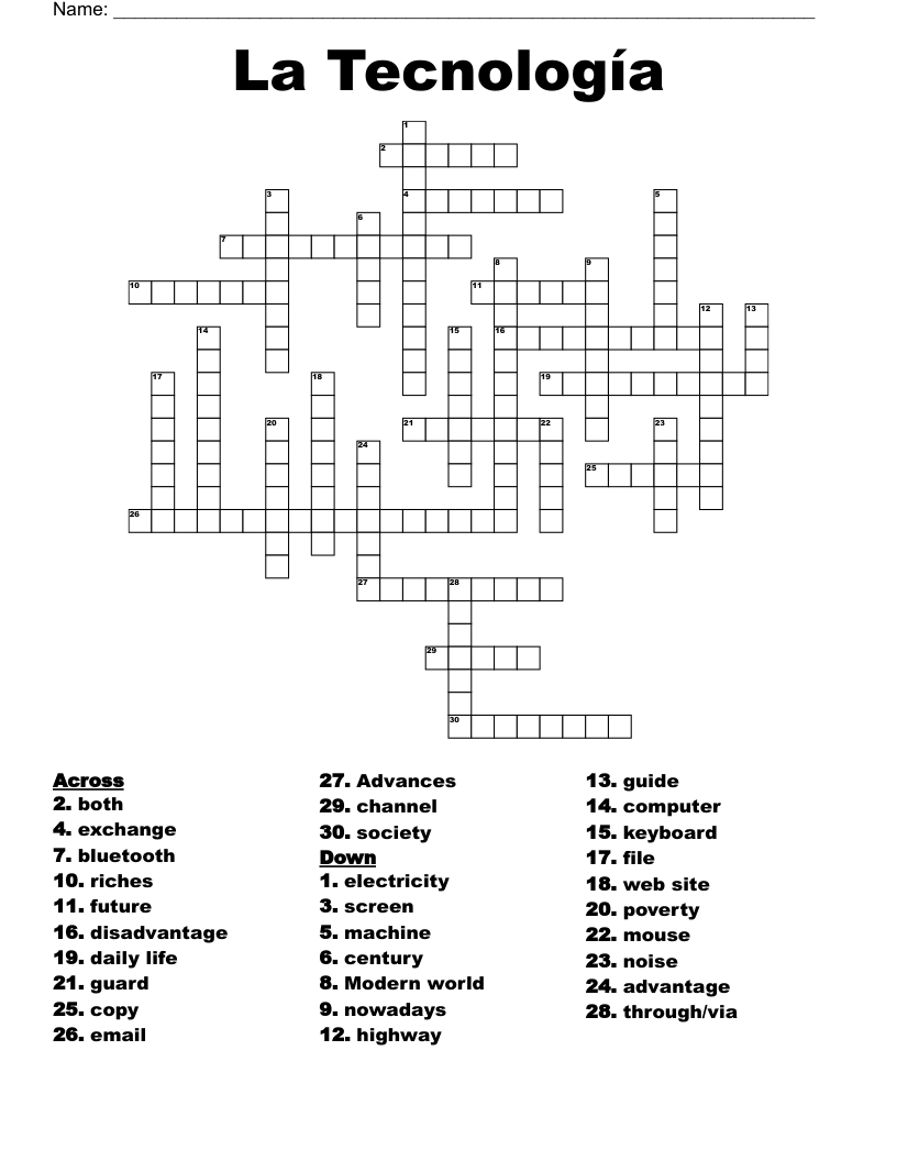 La Tecnología  Crossword