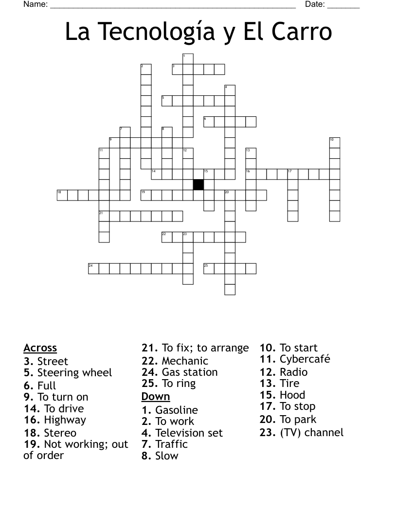 La Tecnología y El Carro Crossword