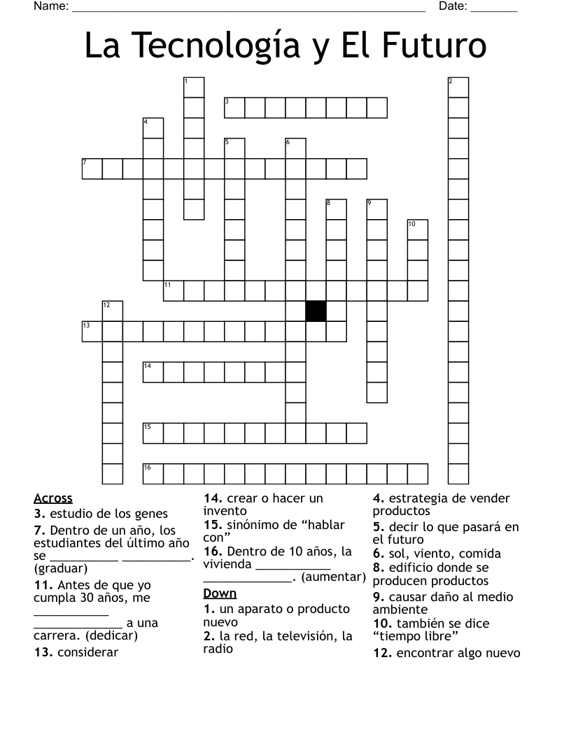 La Tecnología y El Futuro Crossword
