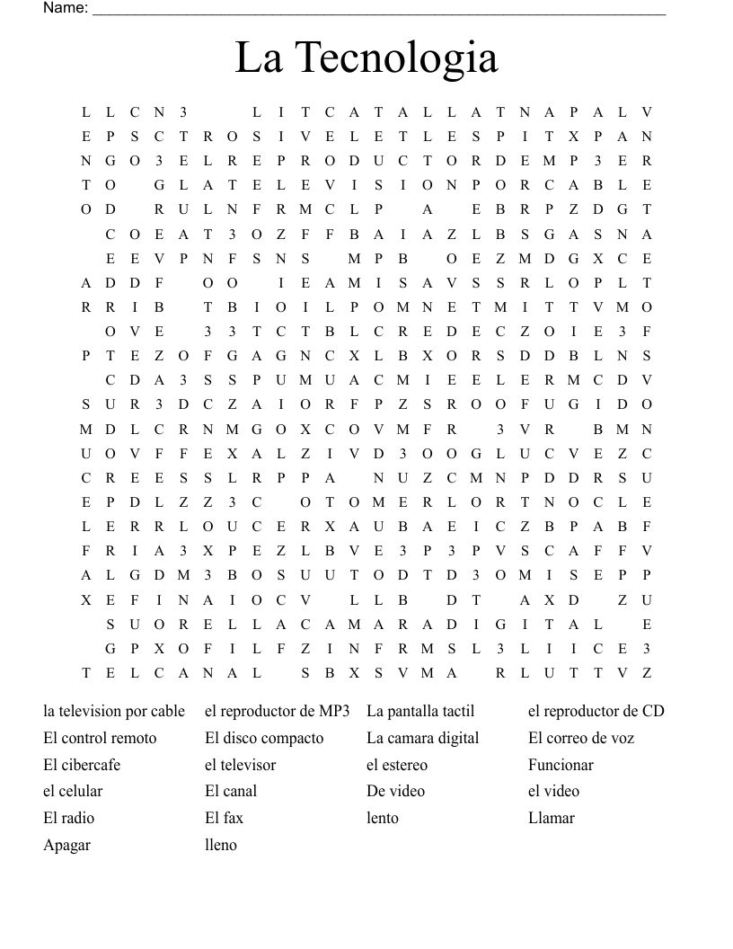 La Tecnologia  Word Search