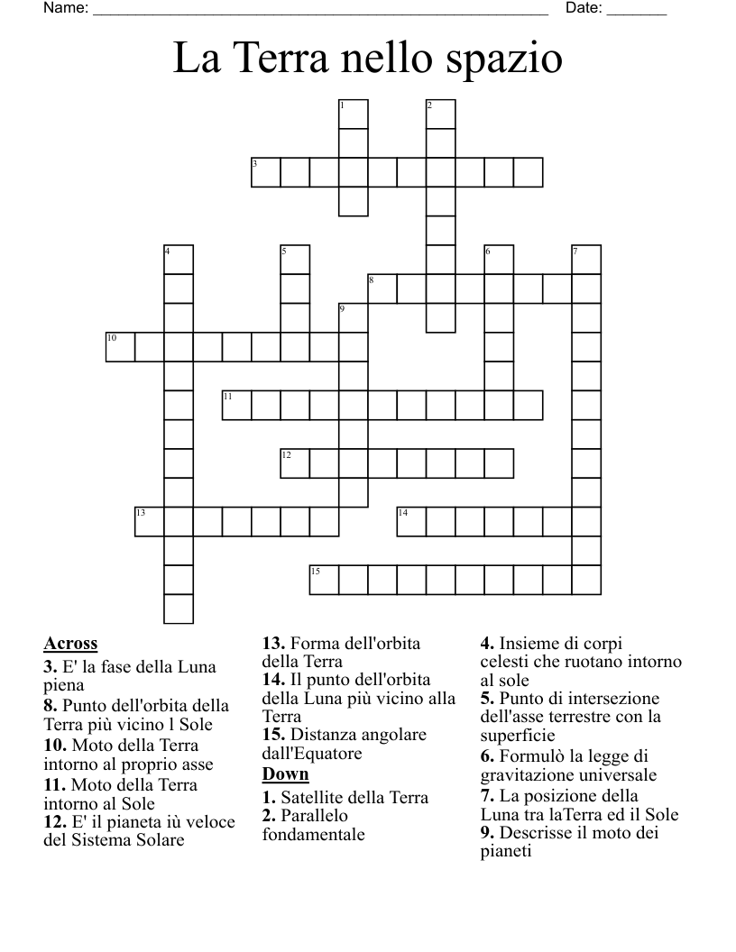 La Terra nello spazio Crossword