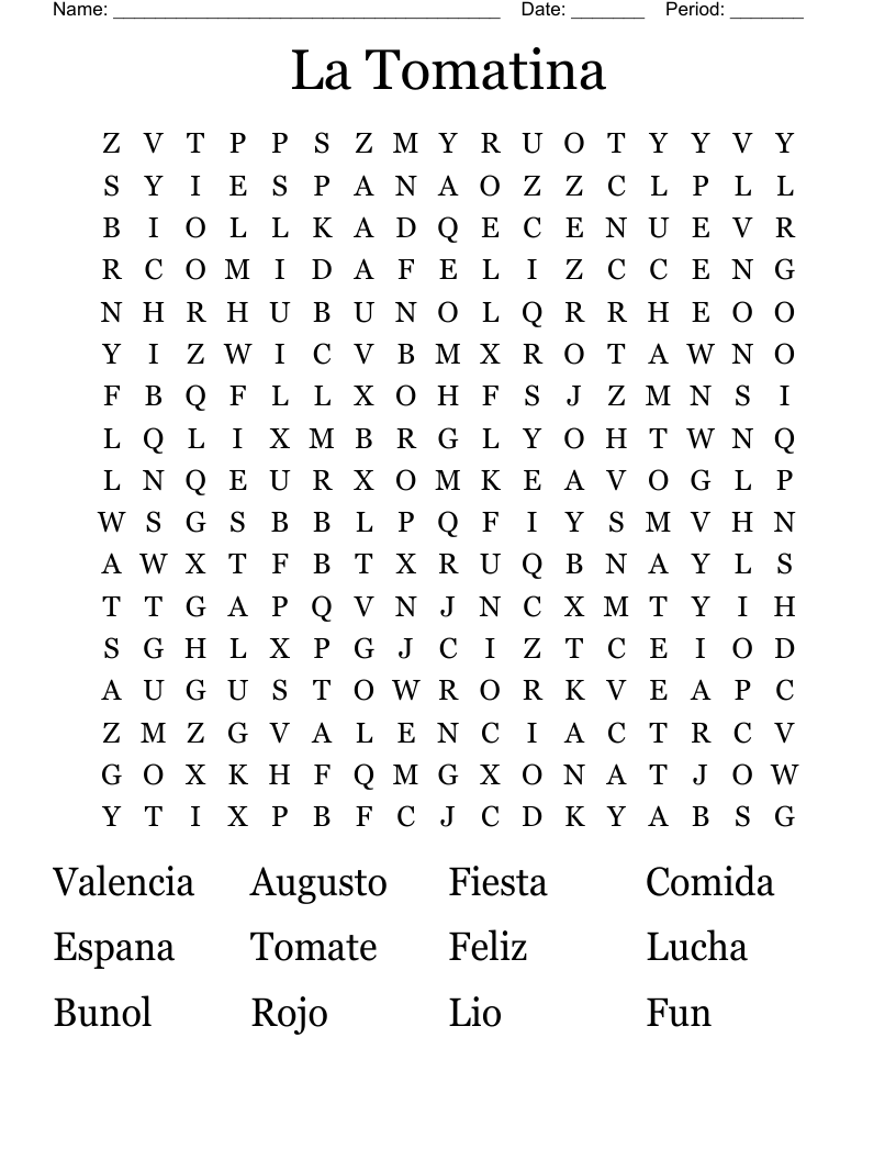 La Tomatina Word Search