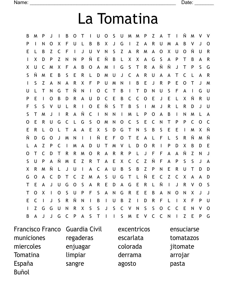 La Tomatina Word Search