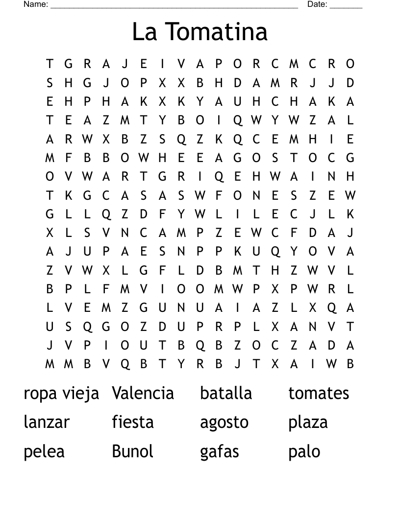 La Tomatina Word Search