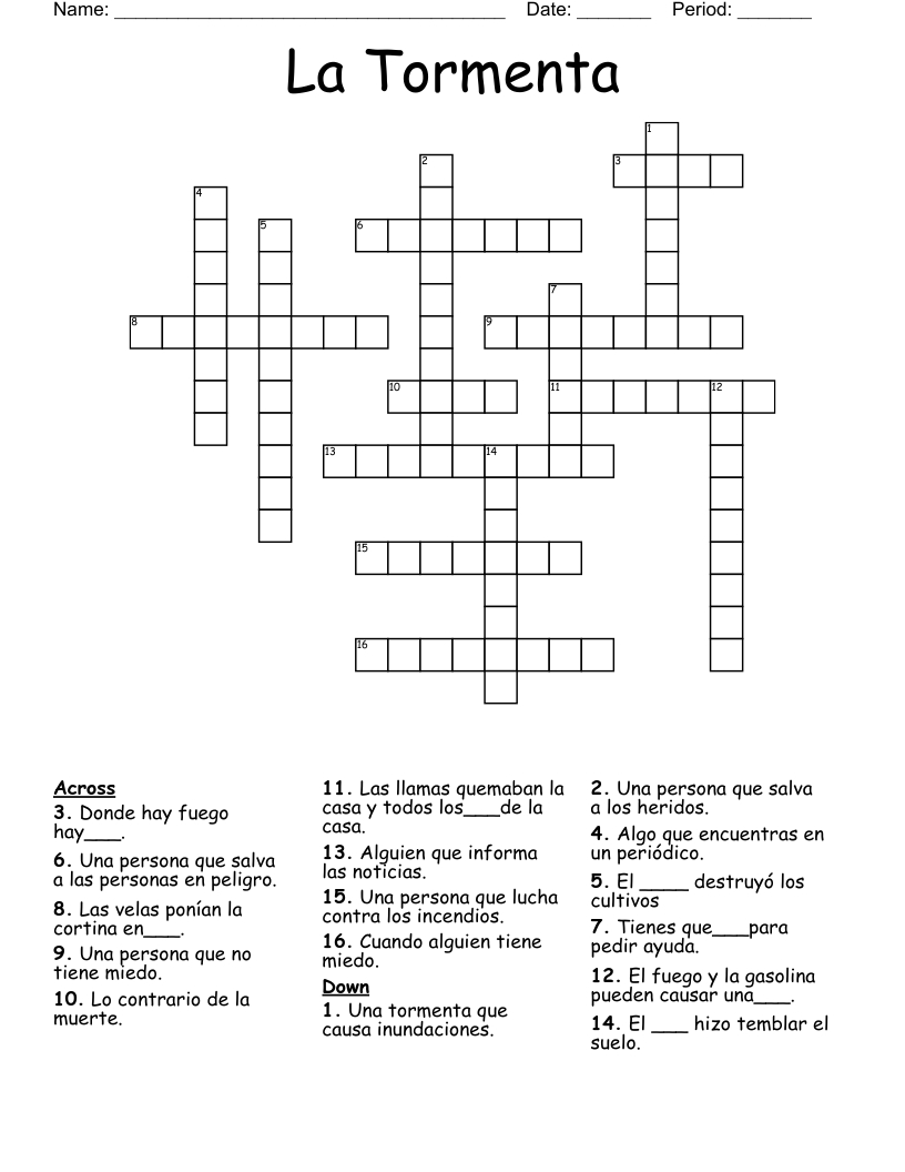 La Tormenta Crossword