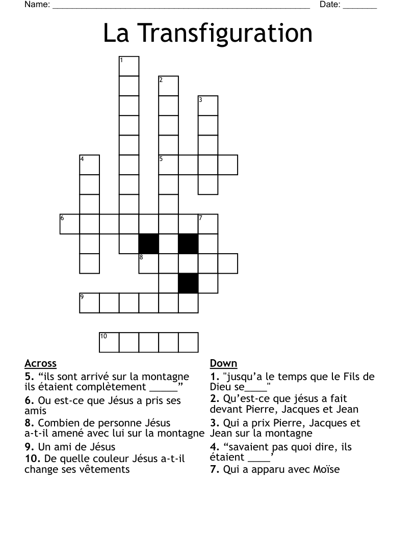 La Transfiguration Crossword