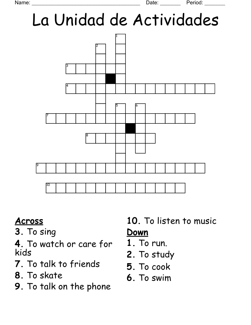 La Unidad de Actividades Crossword