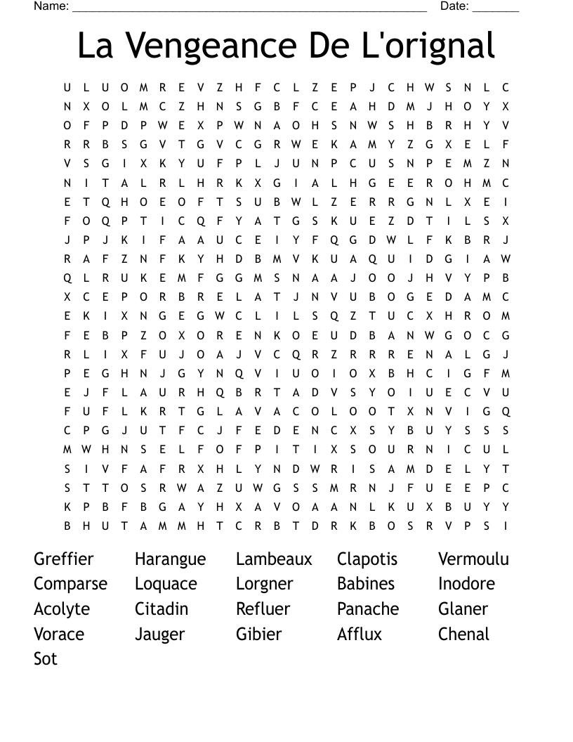 La Vengeance De L'orignal Word Search
