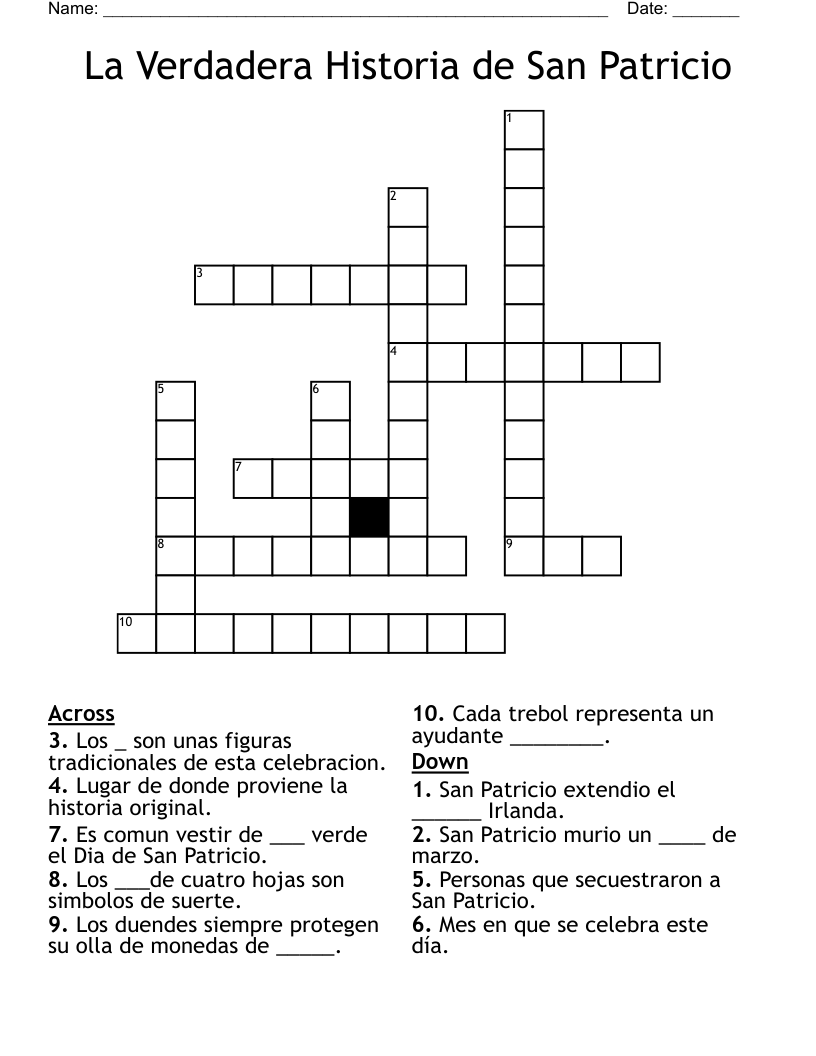 La Verdadera Historia de San Patricio Crossword