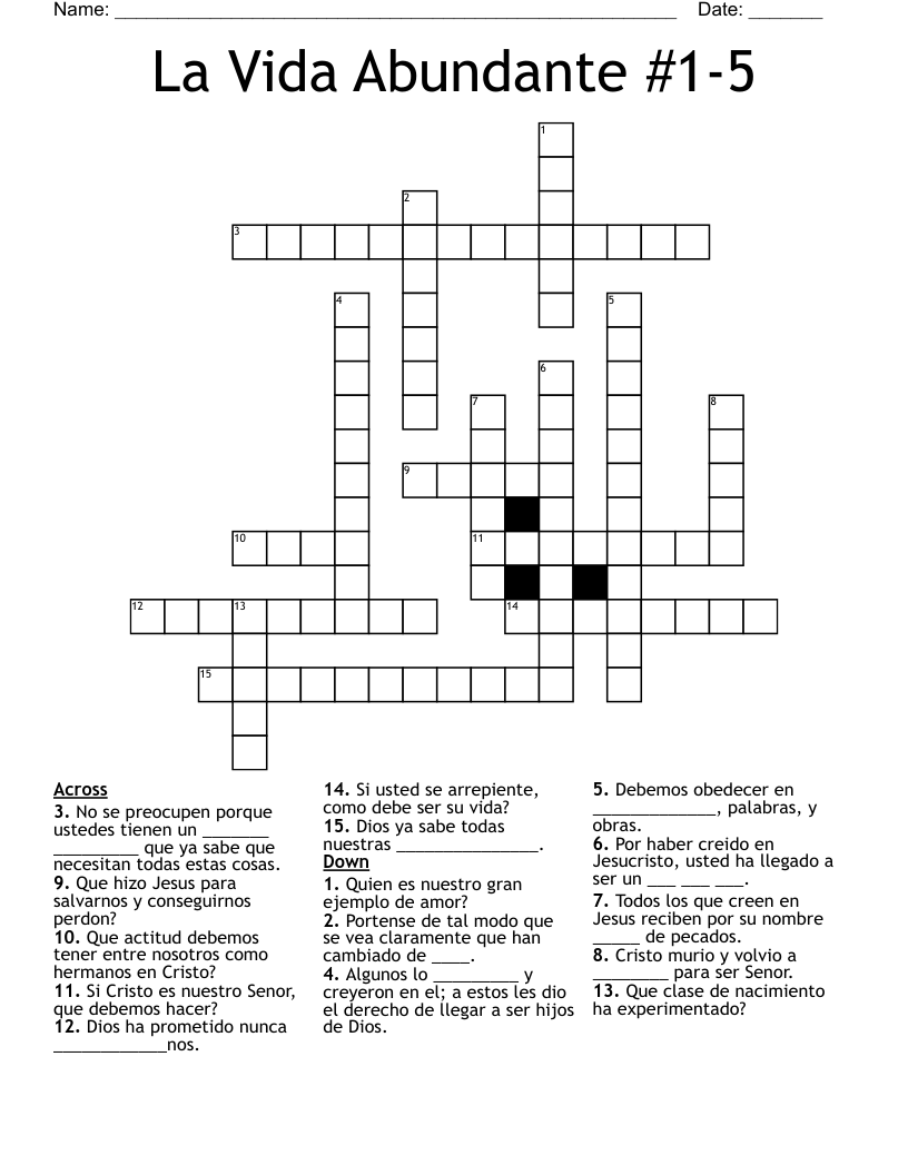 La Vida Abundante #1-5 Crossword