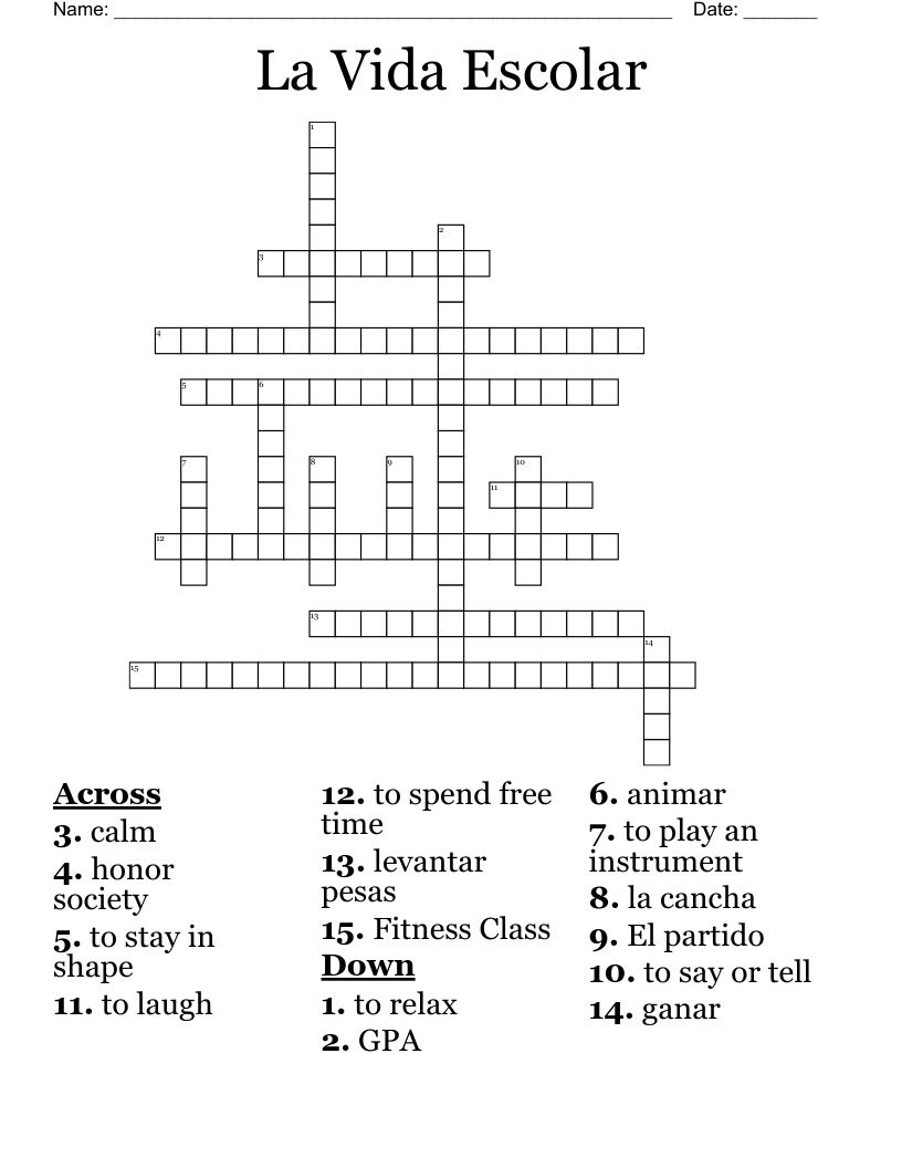 La Vida Escolar Crossword