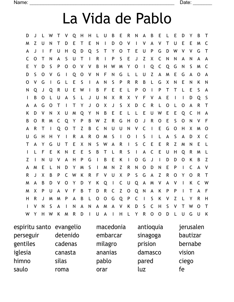 La Vida de Pablo Word Search