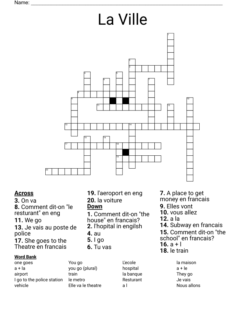 La Ville Crossword
