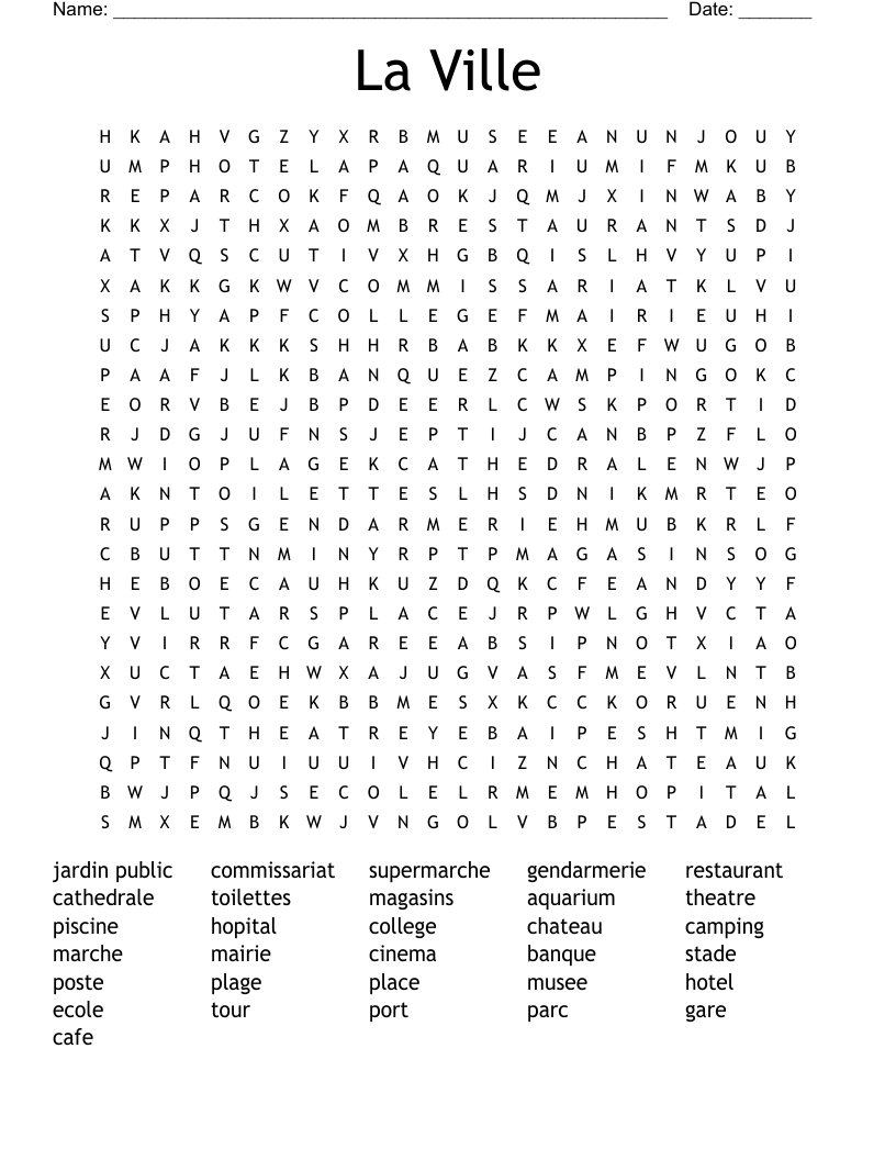 La Ville Word Search