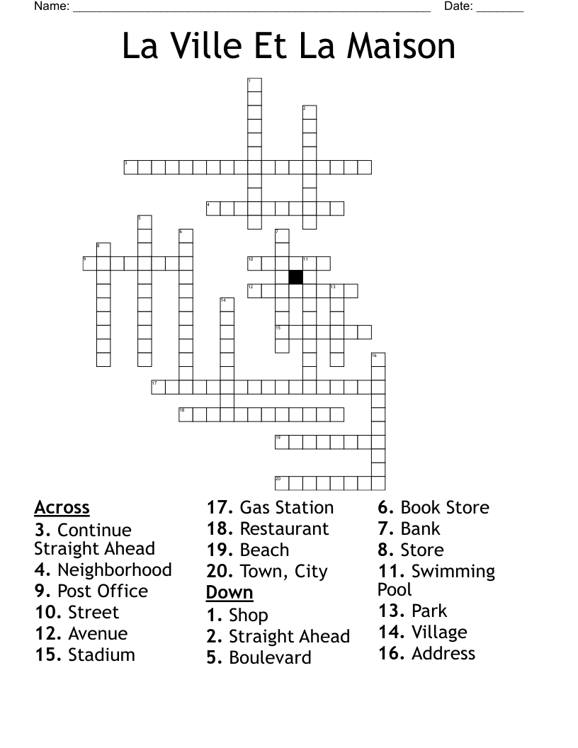 La Ville Et La Maison Crossword