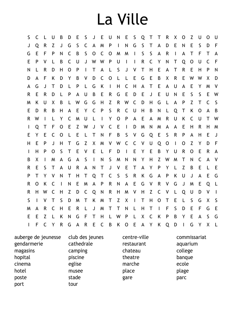 La Ville  Word Search