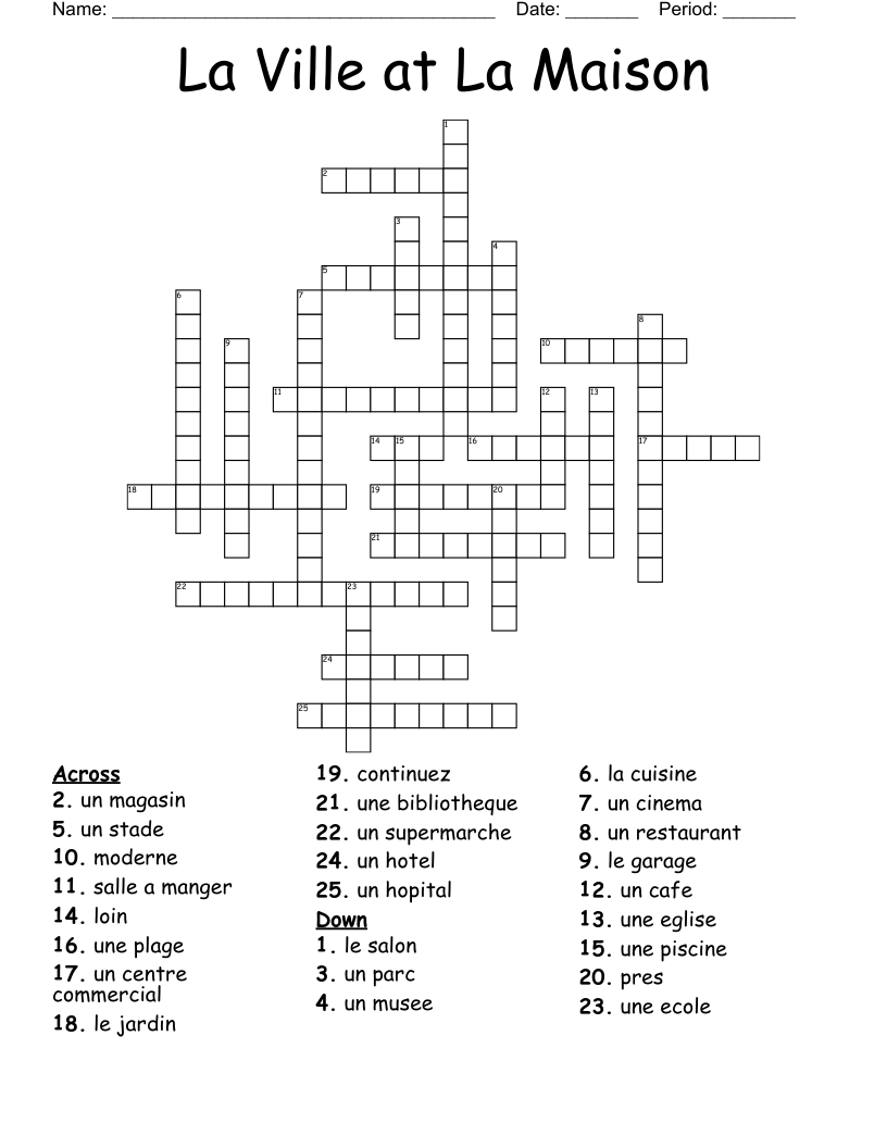 La Ville at La Maison Crossword