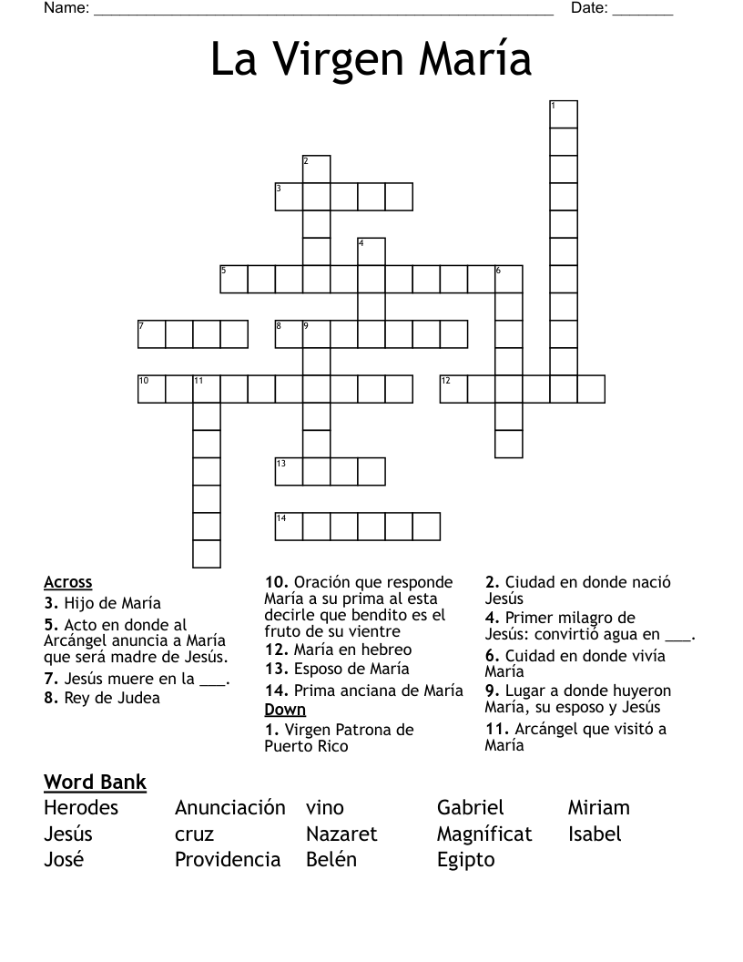 La Virgen María Crossword