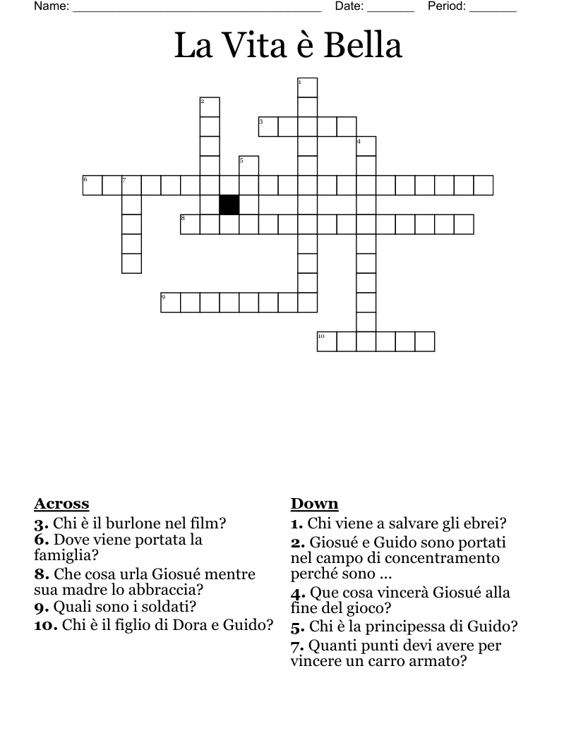 La Vita è Bella Crossword
